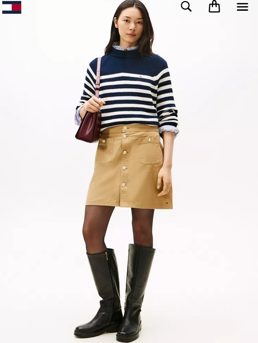 Gold Button Strecht Chino Mini Skirt